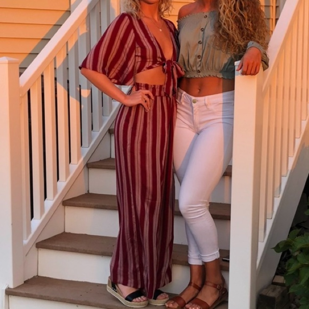 American Eagle Red Striped Two Piece Set